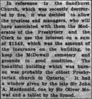 1921 Dec 22 Weekly Ontario McDowall Cemetery