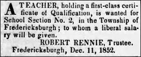 1852 Dec 16 KDN Teacher Wanted SS2 SF